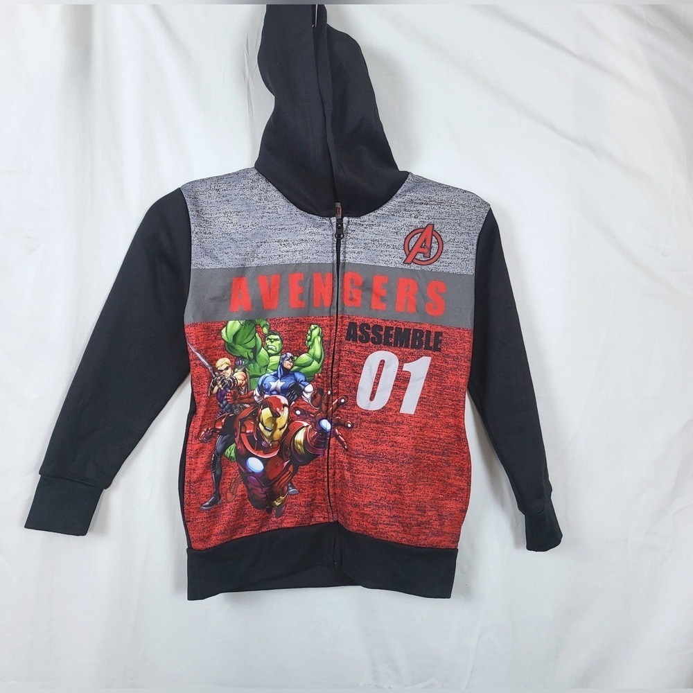 Marvel Boys Black Red Avengers Assemble Full-Zip Fleece Lined Hoodie 6/7 School